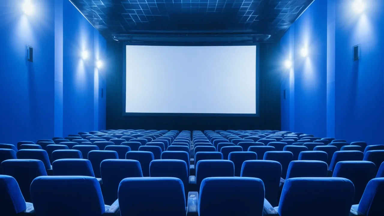 Sala de cinema com poltronas e tela