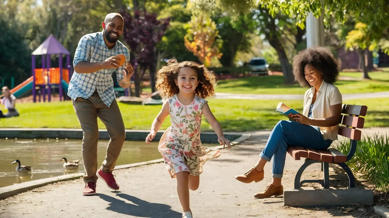 Família com criança brincando em um parque