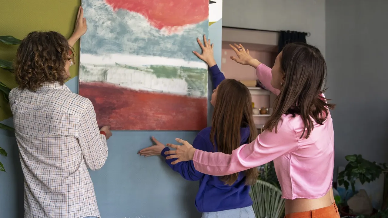 Visitantes observando obras em uma exposição de arte