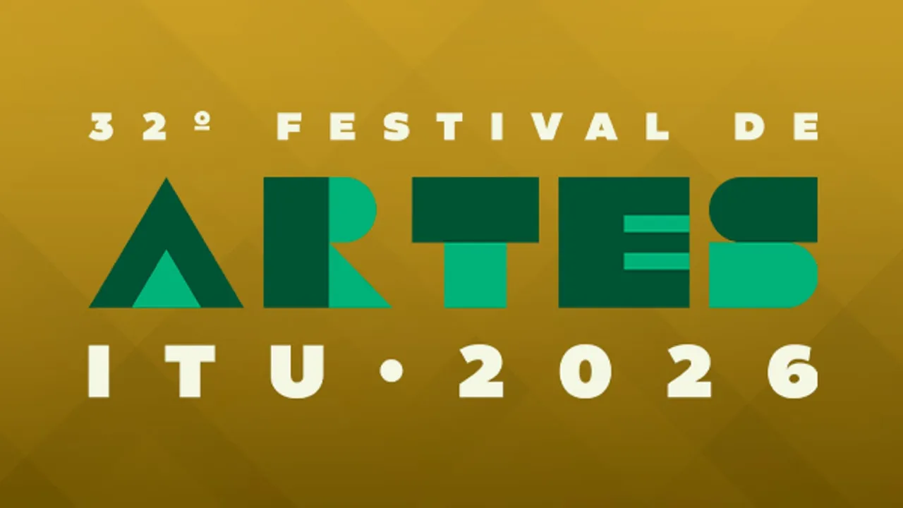 Arte oficial do 32º Festival de Artes Itu 2026, com fundo dourado e letras verdes e brancas
