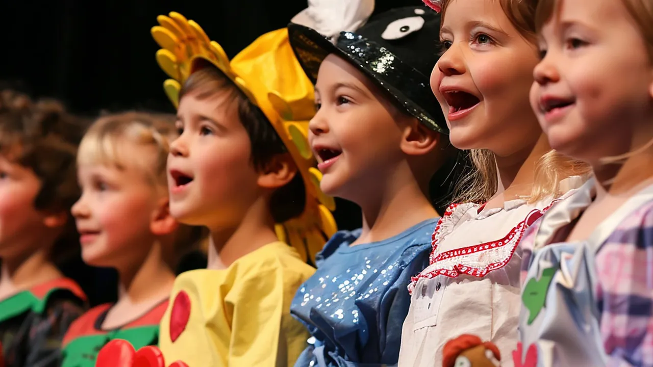 Crianças fantasiadas se apresentando em um palco